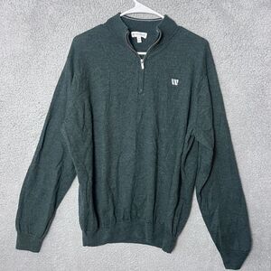 Peter Millar Sweater Mens XL Green Autumn Crest 1/4‎ Zip Merino Wool Blend